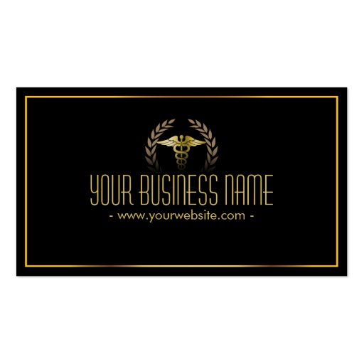Laurel Wreath Gold Caduceus Medical Business Card (front side)