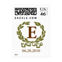 Laurel Wreath Monogram Postage in Green and Brown