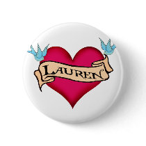 Lauren - Custom Heart Tattoo T-shirts & Gifts buttons