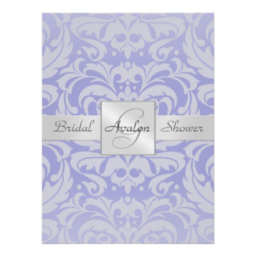 Lavendar Damask Bridal Shower Monogram Invitation