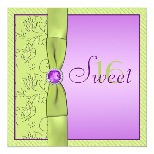 Lavender and Chartreuse Sweet Sixteen Invitation