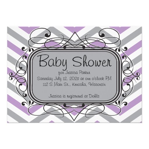 Lavender and Gray Chevron Baby Shower Invitations