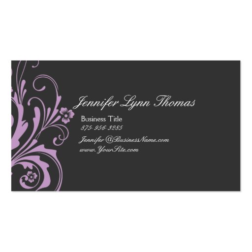 Lavender and Gray Chic Flourish Business Card Template (front side)