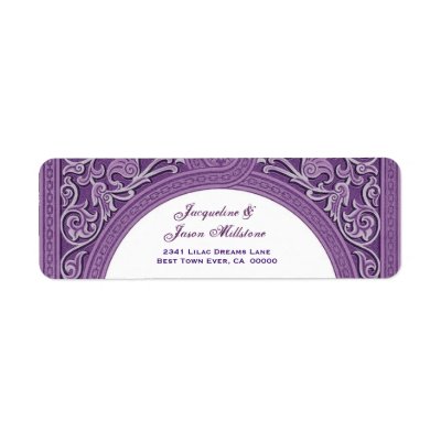 This design with its lavender and purple floral arch is a distinctively 