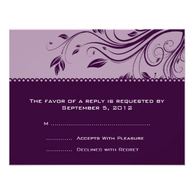 Lavender and Purple Floral Swirls Wedding RSVP Custom Invites