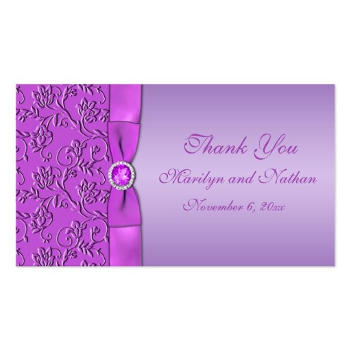 Lavender and Purple Jewelled Wedding Favor Tag Business Card Template (front side)