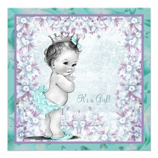 Lavender and Teal Blue Baby Girl Shower Personalized Invitations