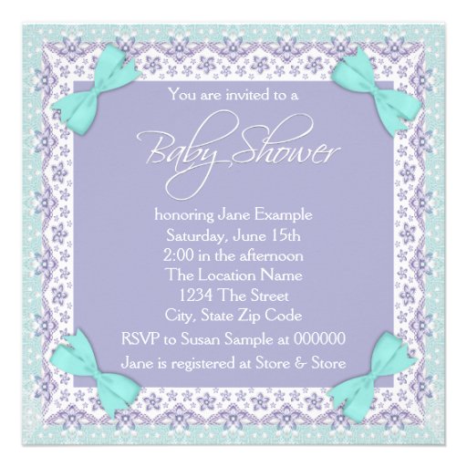 Lavender and Teal Blue Vintage Baby Girl Shower Custom Announcement