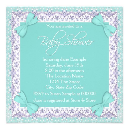 Lavender and Teal Blue Vintage Baby Girl Shower Custom Invitation