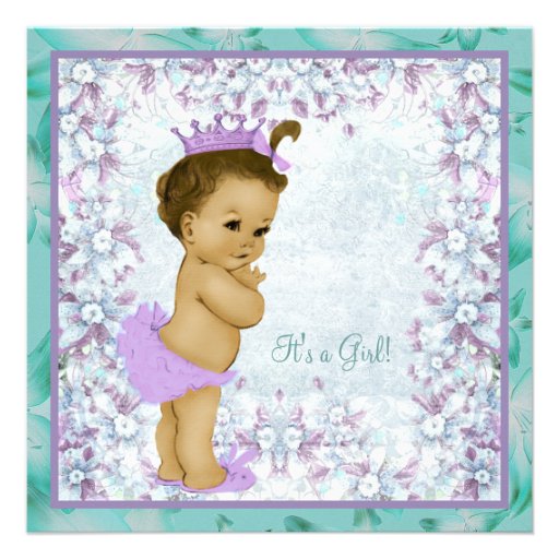 Lavender and Teal Blue Vintage Baby Girl Shower Personalized Invite