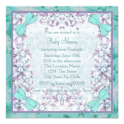 Lavender and Teal Blue Vintage Baby Girl Shower Personalized Invite