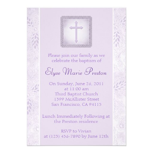 Lavender Baptism/Christening Invitation (front side)