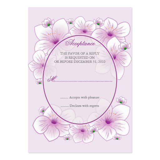 Lavender Blossom Flowers Romantic RSVP Minicard Business Card Template (back side)