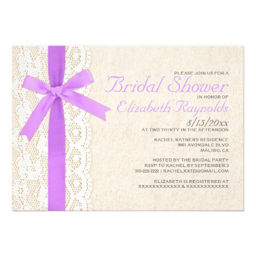 Lavender Bow & Lace Bridal Shower Invitations
