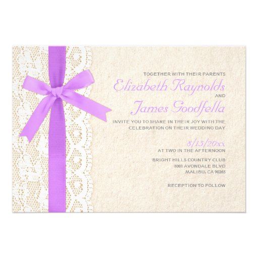 Lavender Bow & Lace Wedding Invitations