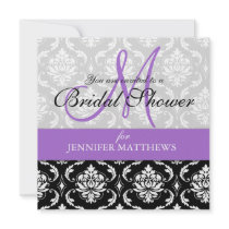 Lavender Bridal Shower Invitation Damask Monogram