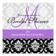 Lavender Bridal Shower Invitation Damask Monogram