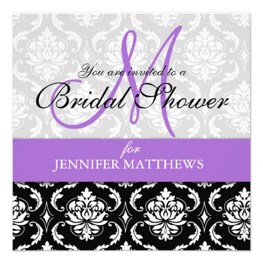 Lavender Bridal Shower Invitation Damask Monogram