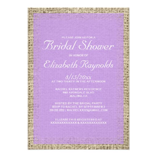 Lavender Burlap Bridal Shower Invitations