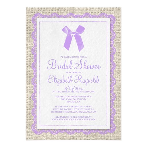 Lavender Country Burlap Bridal Shower Invitations