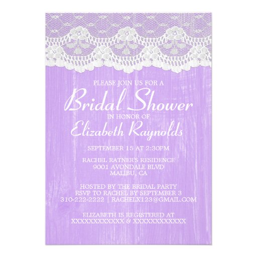 Lavender Country Lace Bridal Shower Invitations
