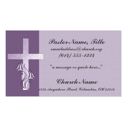 Lavender Cross Church Minister Business Card (front side)