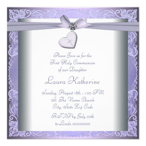 Lavender Cross Girls Purple First Communion Personalized Invite