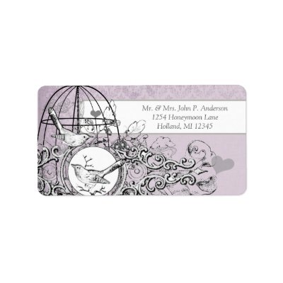Lavender Damask Musical Vintage Bird Cage Personalized Address Labels
