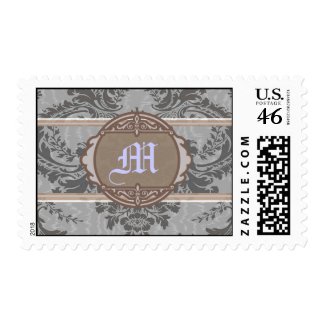 Lavender elegant damask monogram postage stamp