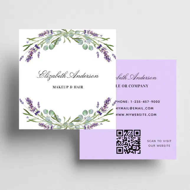 Lavender Eucalyptus Greenery Violet Qr Code Square Business Card Zazzle