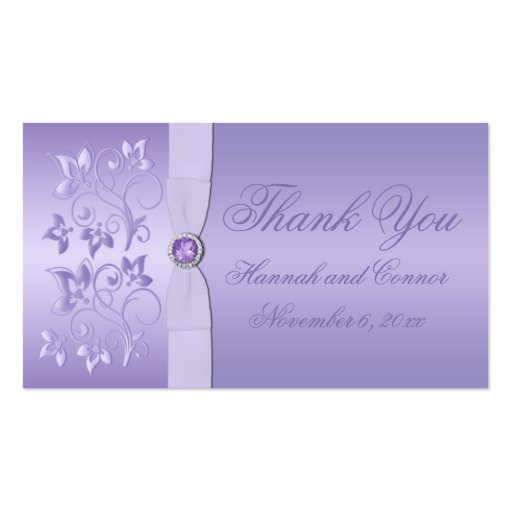 Lavender Floral Jewelled Wedding Favor Tag Business Cards (front side)
