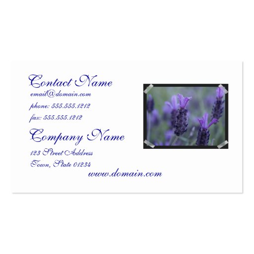 Lavender Flower Photo Business Card (front side)