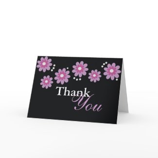 Lavender Flowers On Black Thank You Cards card