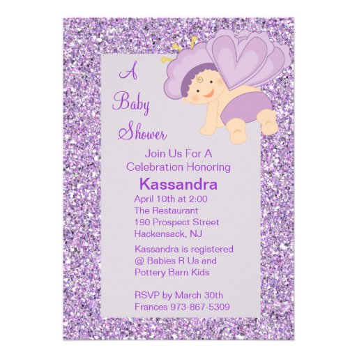 Lavender Glitter Baby Butterfly Shower Invite