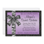 Lavender Glitter Invite With Zebra Print Bow