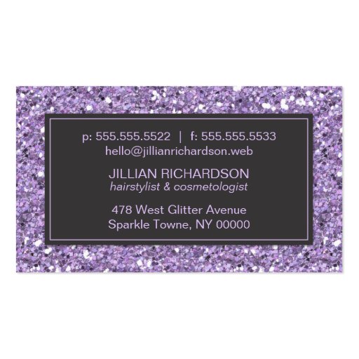 Lavender Glitter Look Business Card (back side)