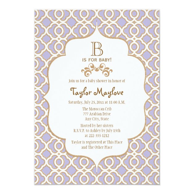 Lavender Gold Moroccan Baby Shower Invitations