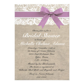 Lavender Lace Burlap Bridal Shower Invitation