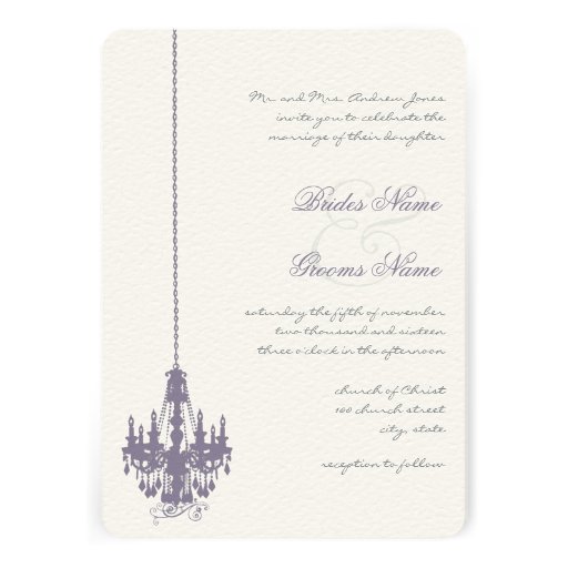 Lavender Lilac Vintage Chandelier Damask Wedding Custom Invite