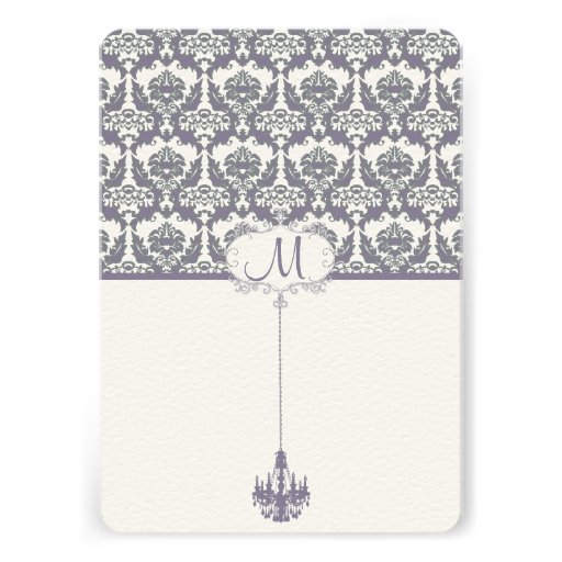 Lavender Lilac Vintage Chandelier Damask Wedding Custom Invite