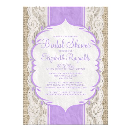 Lavender Linen Burlap Lace Bridal Shower Invites