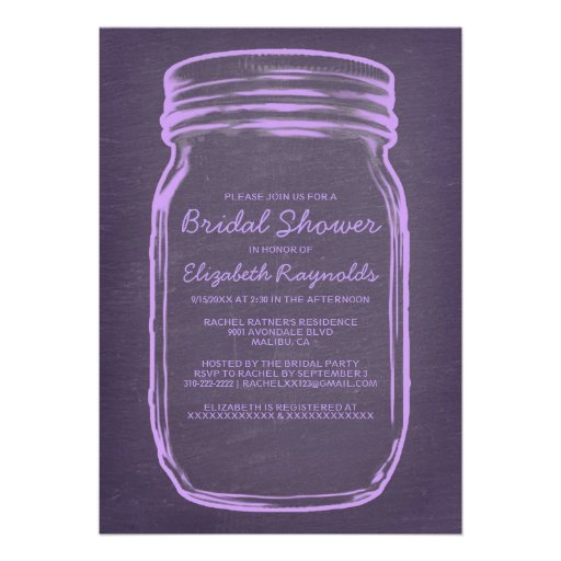Lavender Mason Jar Bridal Shower Invitations