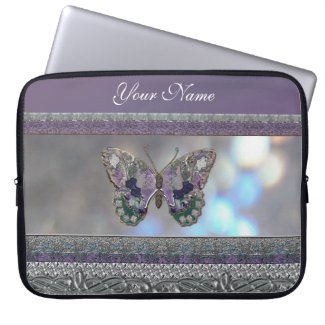 Lavender Metallic Glitter Butterfly Laptop Sleeve