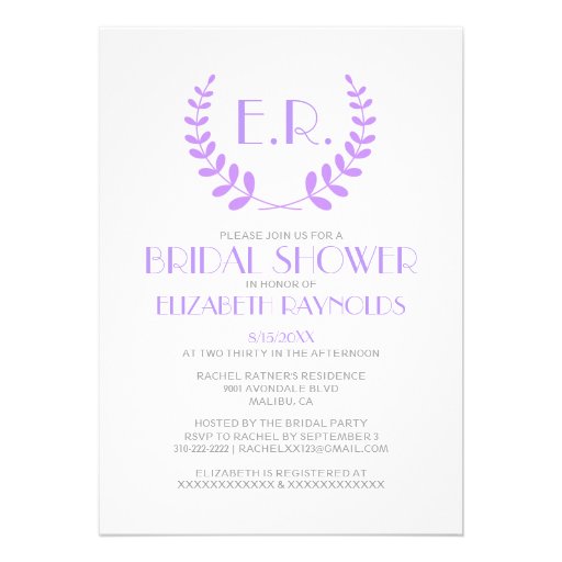 Lavender Monogram Bridal Shower Invitations
