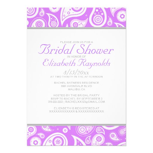 Lavender Paisley Bridal Shower Invitations