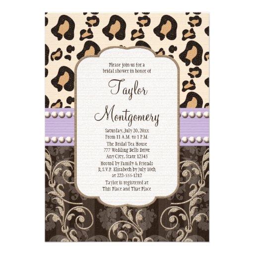 Lavender Pearl Leopard Print Bridal Shower Invitation