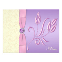 Lavender, Pink, and Ivory Menu Card Personalized Invite