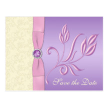 Lavender, Pink, and Ivory Save the Date Postcard
