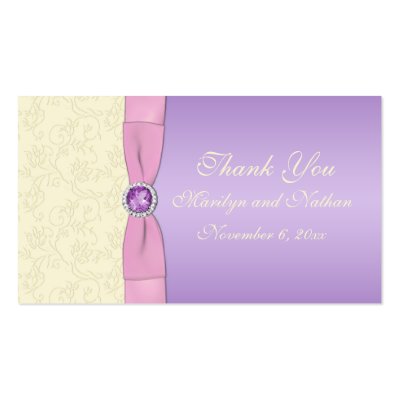 Lavender Pink and Ivory Wedding Favor Tag Business Card by NiteOwlStudio