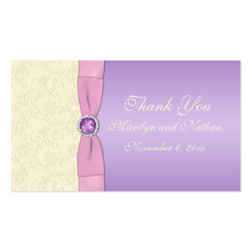 Lavender, Pink, and Ivory Wedding Favor Tag Business Card (front side)